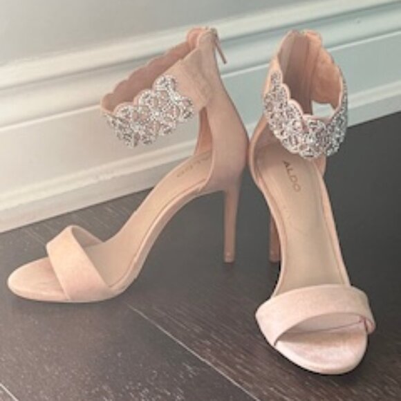 Aldo High Heel Shoes with Rhinestone Ankle Strap - Nude Colour -Size 5 - Picture 1 of 9